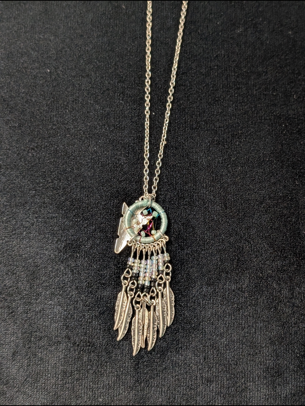 Silver Tone Dreamcatcher Pendant Necklace with Turquoise Accents